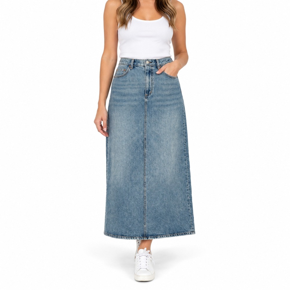 Aritzia Denim Forum '90s Nina Hi Rise Maxi Denim Skirt Size 29 Blue Pencil